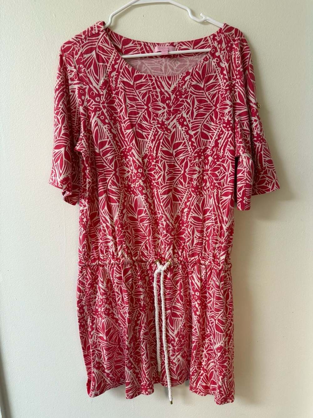 Lilly Pulitzer Raquel Silk-Blend Pink and White Printed Drawstring Dress XL